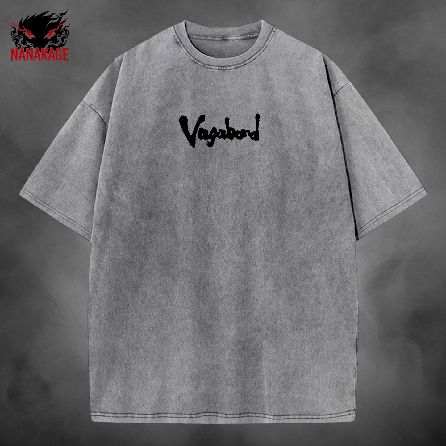 Black acid-wash oversized t-shirt with Vagabond manga graphic print.