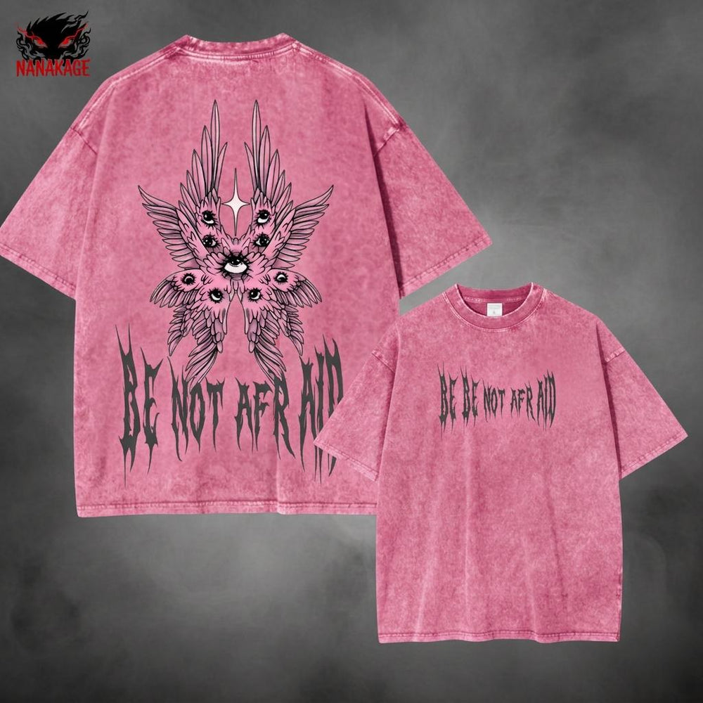 Apricot acid-wash oversized t-shirt with Be Not Afraid Christian streetwear graphic print.
