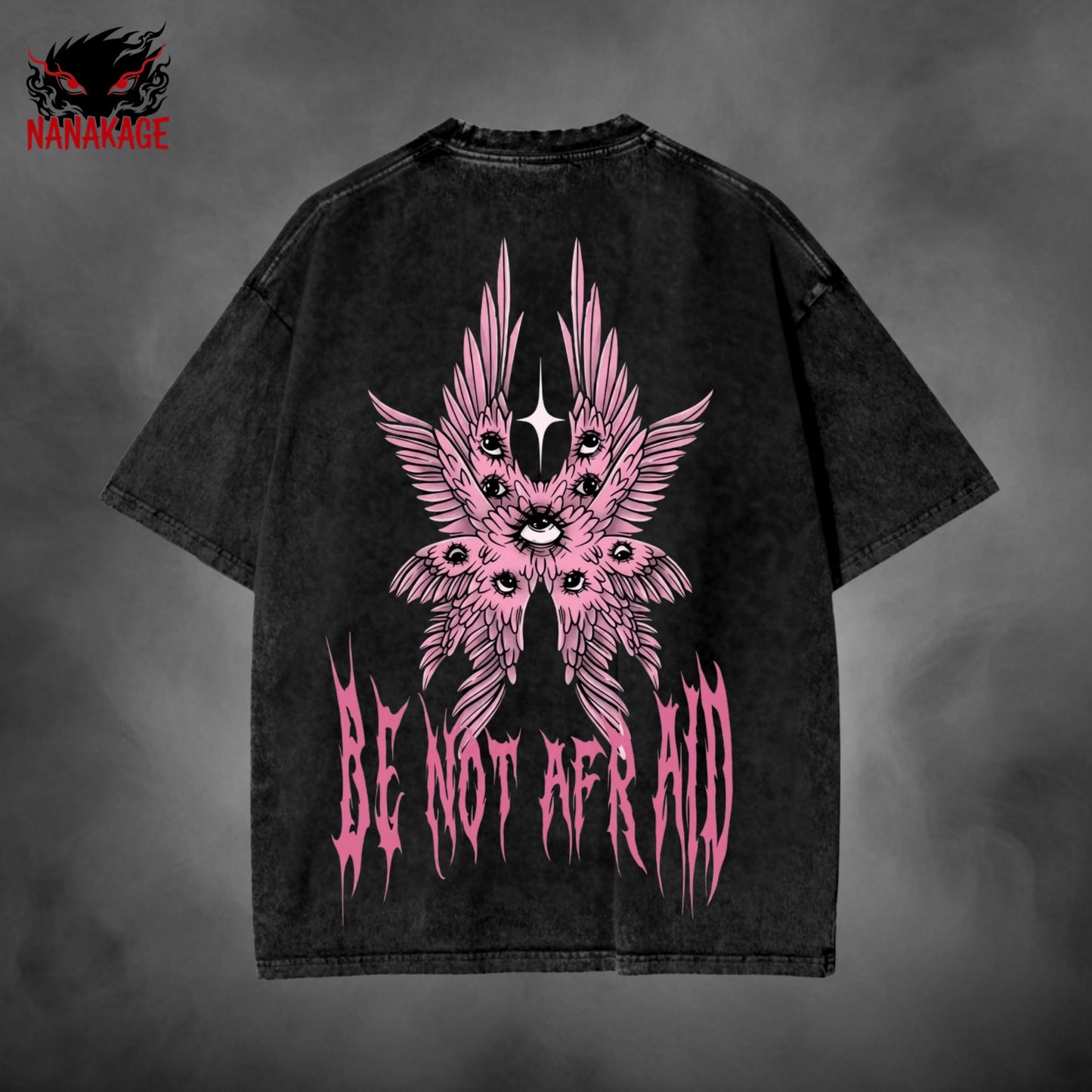 Blue acid-wash oversized t-shirt with Be Not Afraid Christian streetwear graphic print.