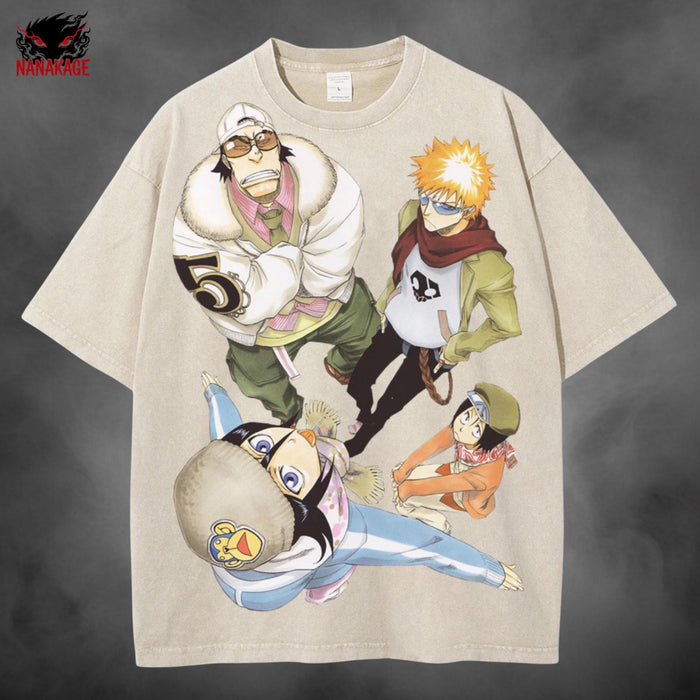 Apricot acid-wash oversized t-shirt with Soul Society anime graphic print.