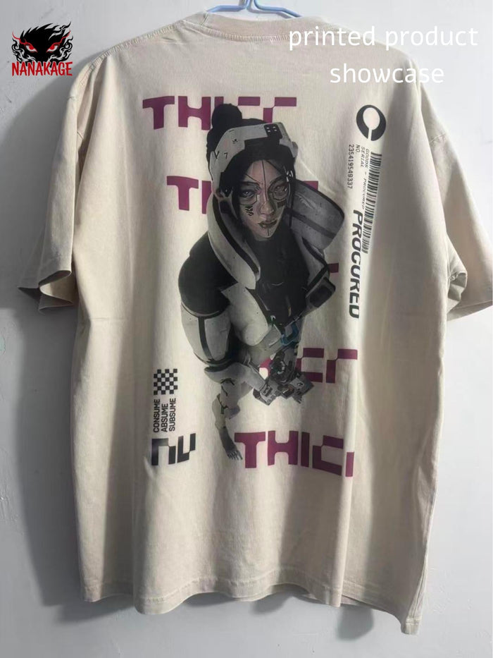 Black acid-wash oversized t-shirt with Marathon Thief video game graphic print.