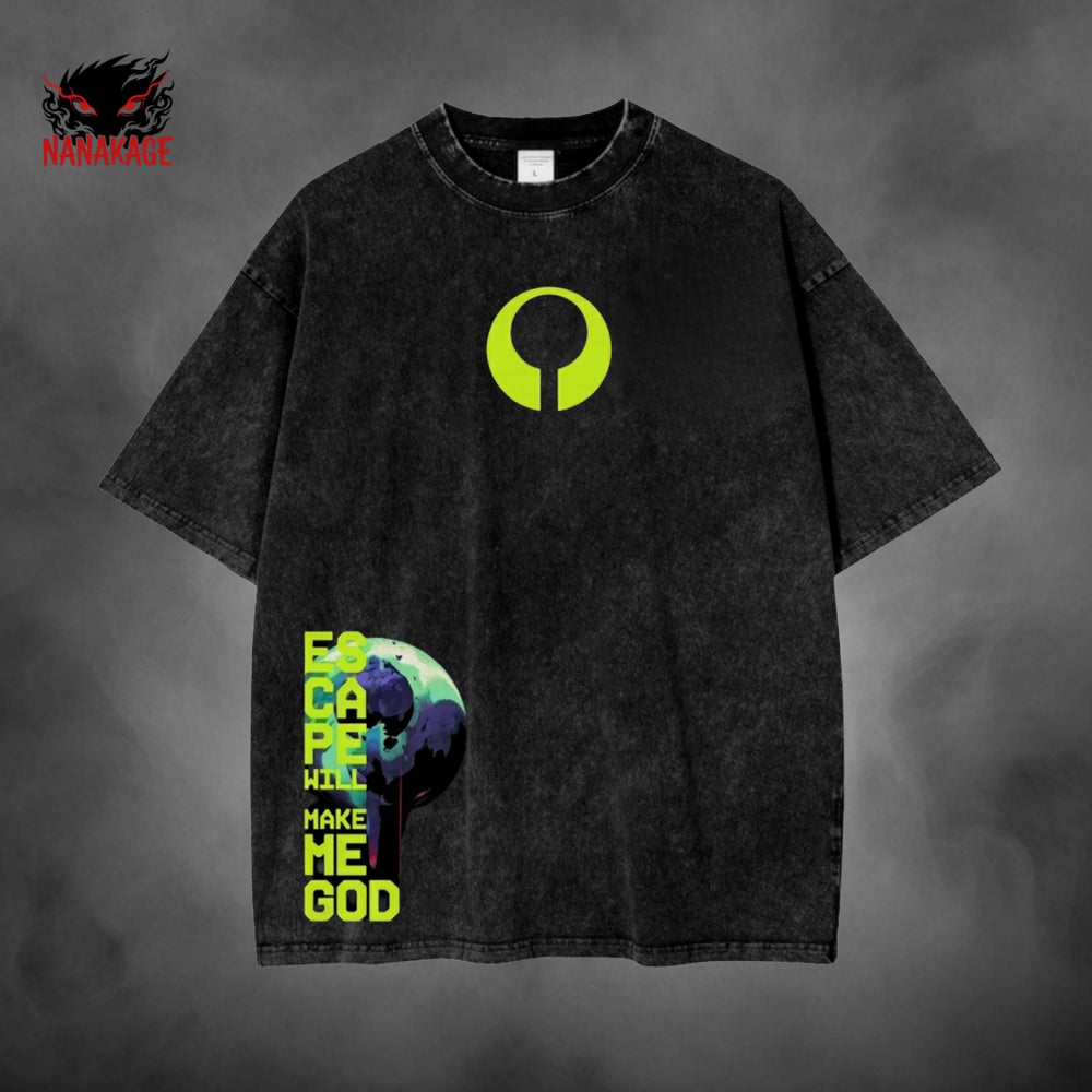 Green acid-wash oversized t-shirt with Marathon video game graphic print.