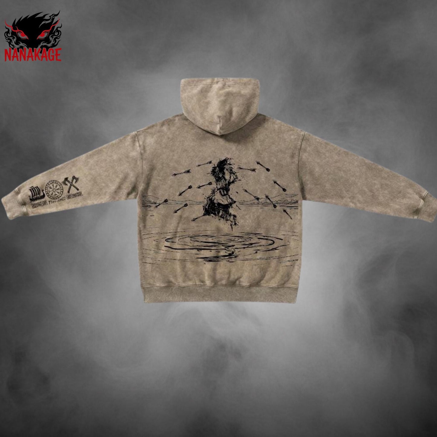 Brown acid-wash oversized t-shirt with Thorfinn anime graphic print.
