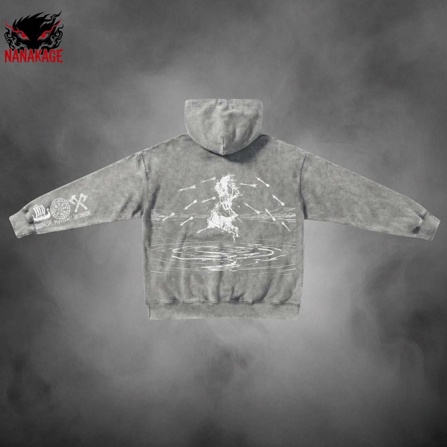 Black acid-wash oversized t-shirt with Thorfinn anime graphic print.