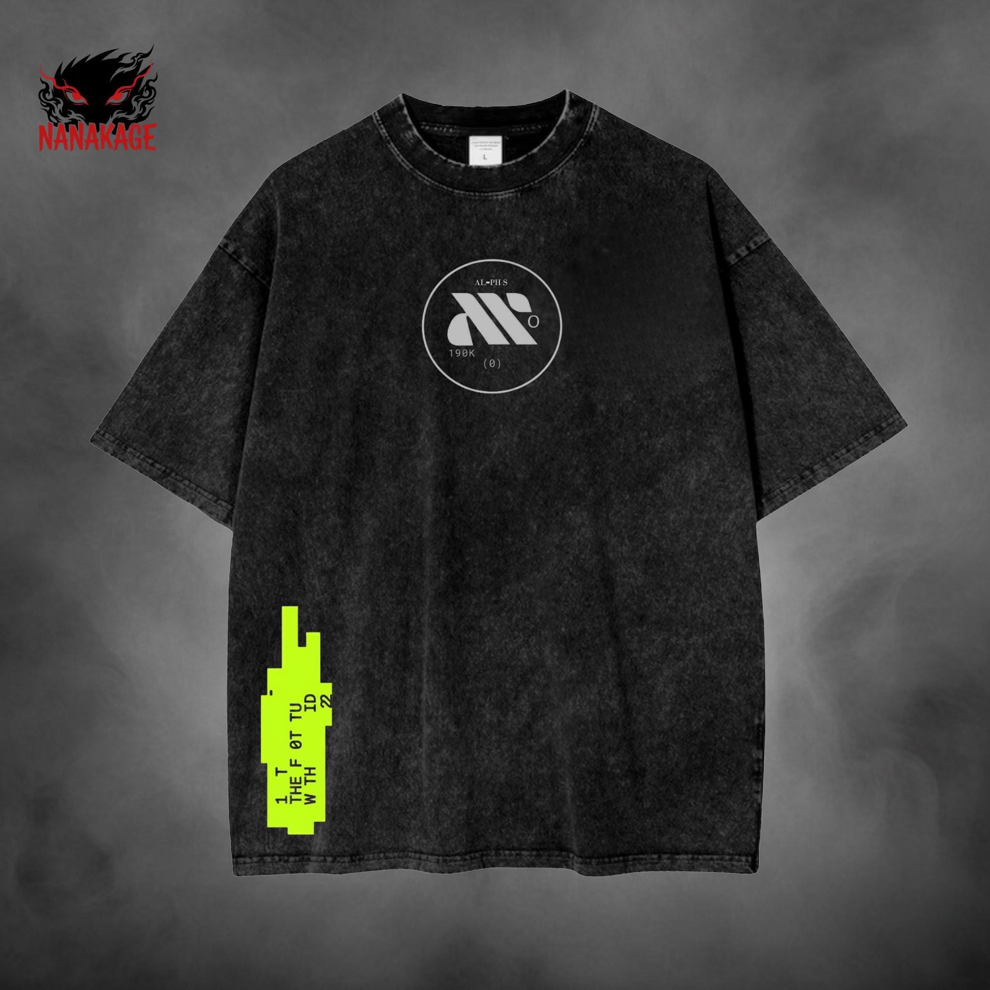 Black acid-wash oversized t-shirt with Marathon video game graphic print.