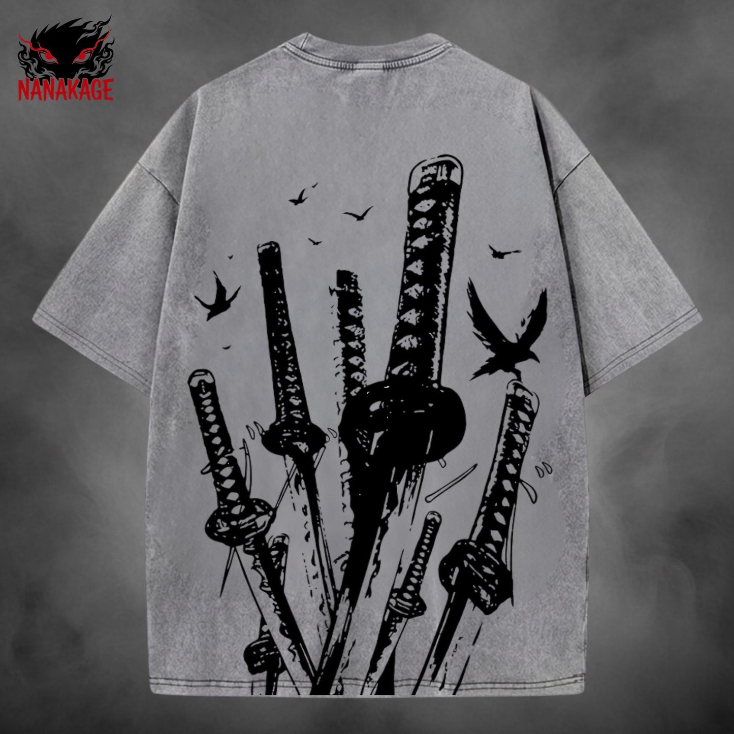 Black acid-wash oversized t-shirt with Vagabond manga graphic print.