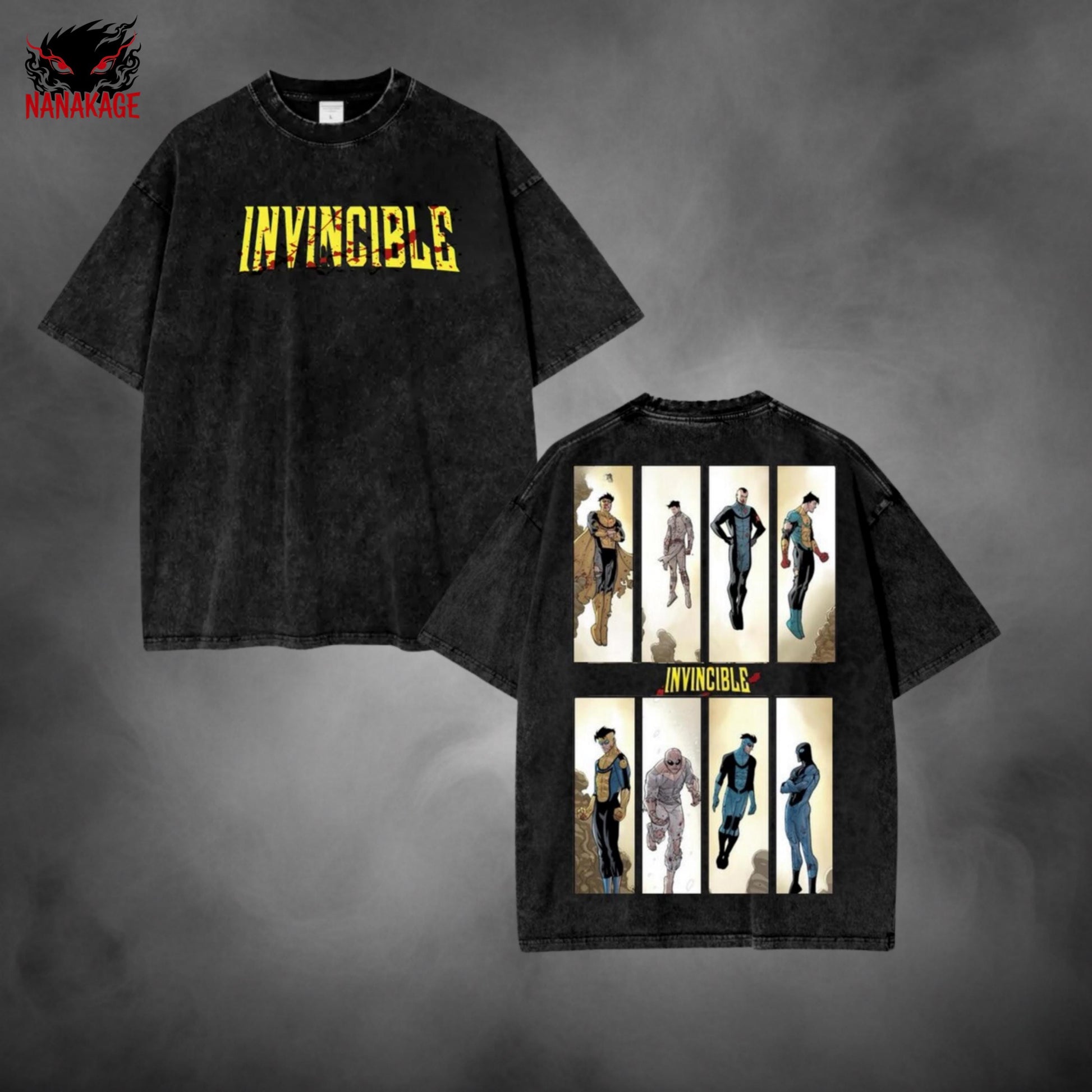 Brown acid-wash oversized t-shirt with Mark Grayson comic graphic print.