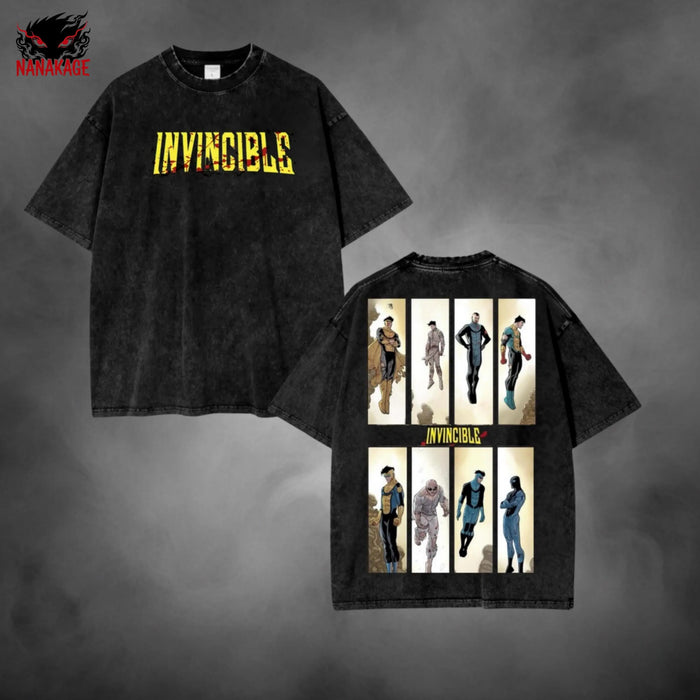 Brown acid-wash oversized t-shirt with Mark Grayson comic graphic print.