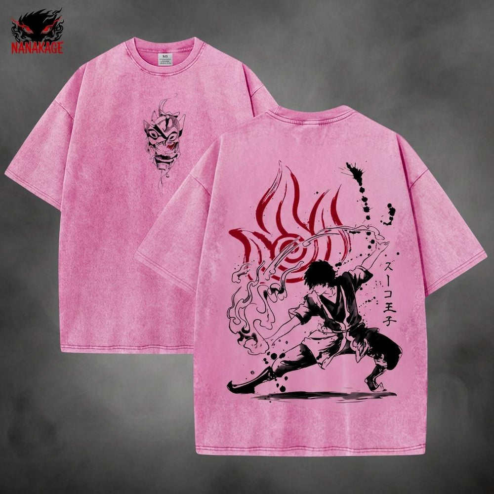 Pink acid-wash oversized t-shirt with Zuko animated series graphic print.