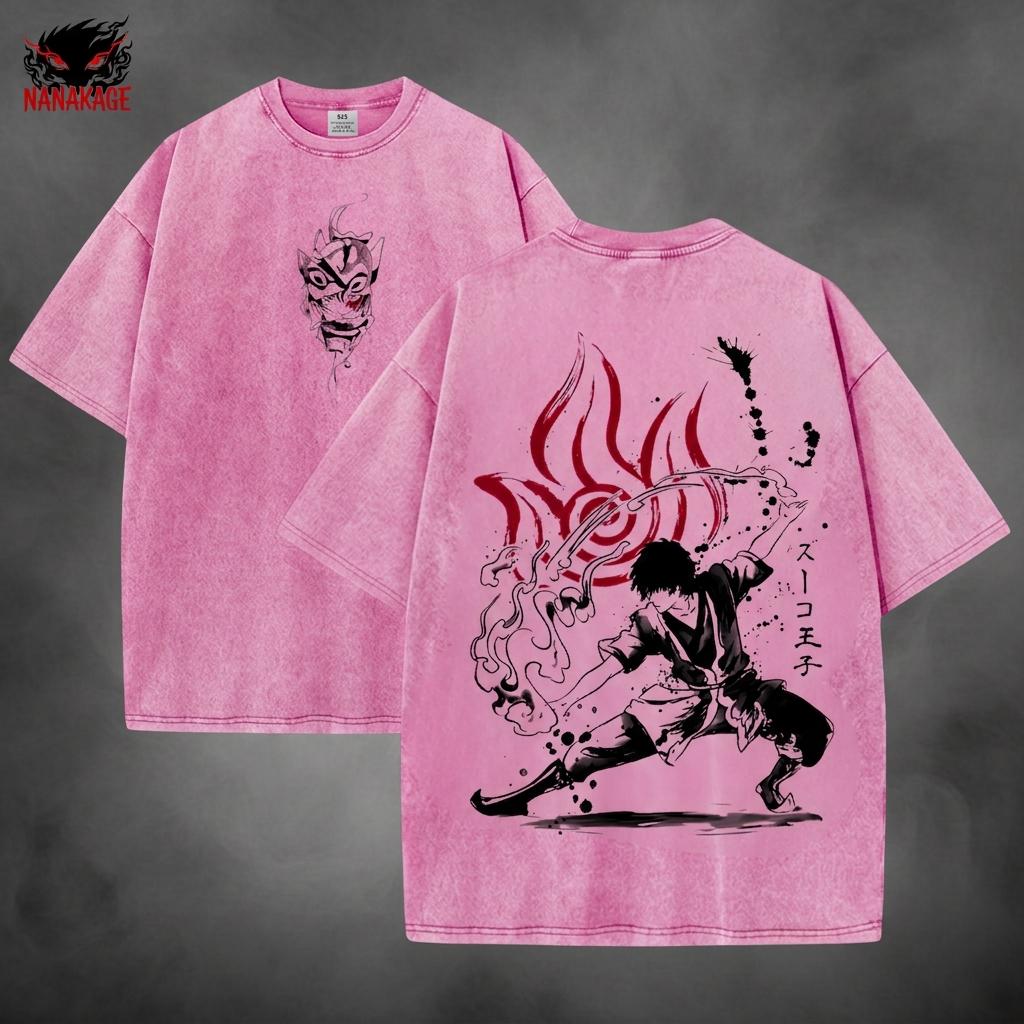 Pink acid-wash oversized t-shirt with Zuko animated series graphic print.