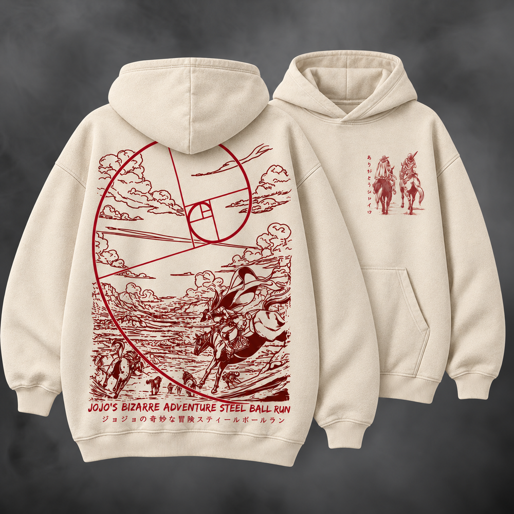 Johnny X Gyro Hoodie V3 in cream, front and back views
