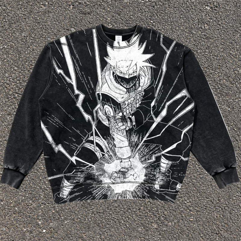 Kakashi Lightning All Over Print Sweatshirt in black, front artwork