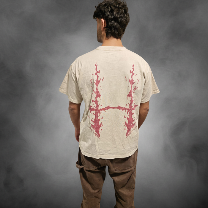 Acid-wash oversized t-shirt with Blood Manipulation anime graphic print.