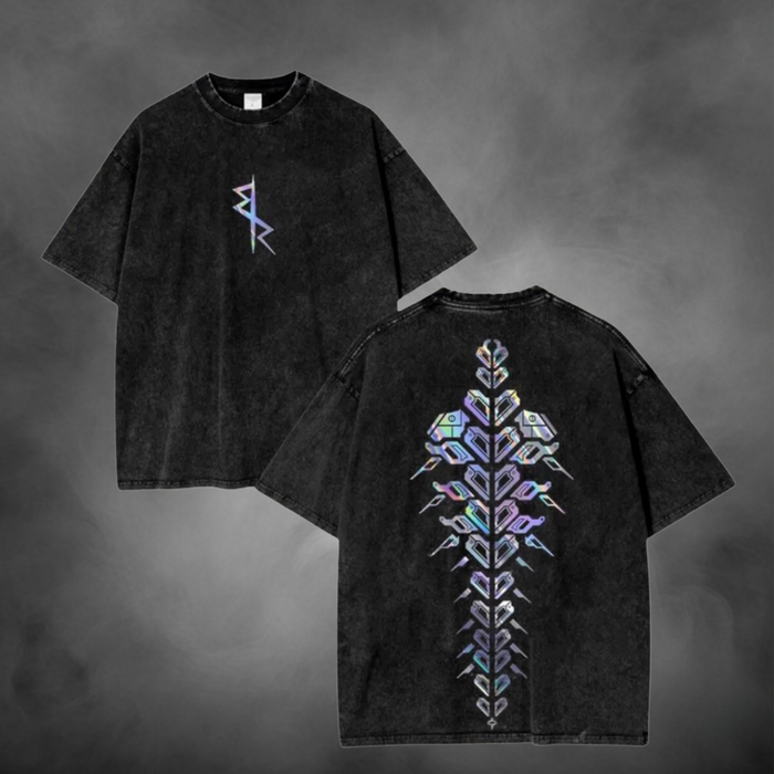 Gray acid-wash oversized t-shirt with Chrome Sandevistan Cyberpunk Edgerunners anime graphic print.