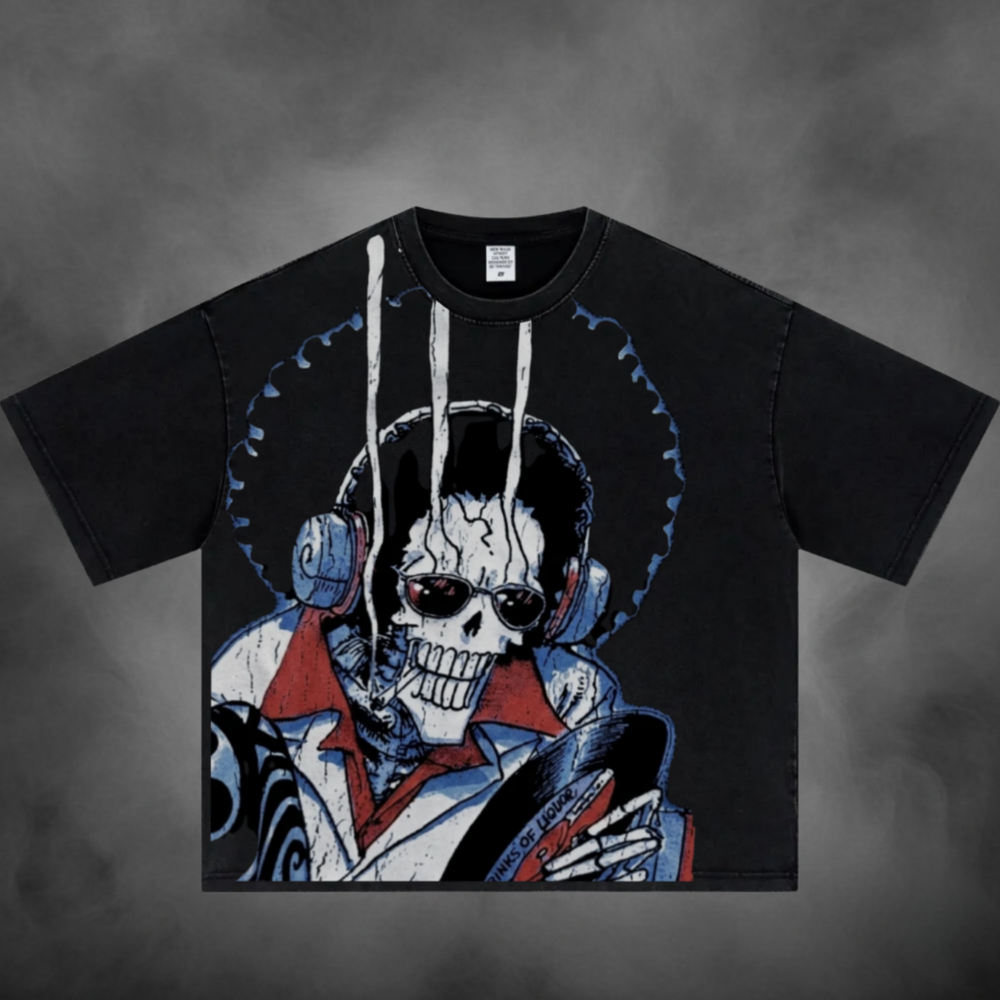 Soul King Brook One Piece acid-wash oversized graphic tee. NANAKAGE