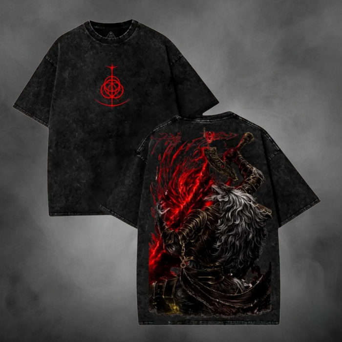 Maliketh the Black Blade Elden Ring acid-wash oversized graphic tee — NANAKAGE