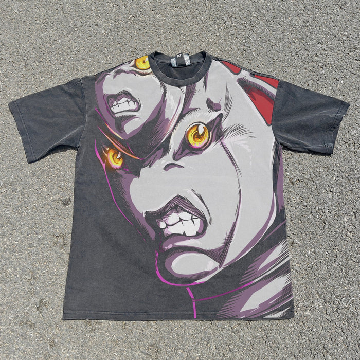 King Crimson JoJo Bizarre Adventure acid-wash graphic tee front — NANAKAGE