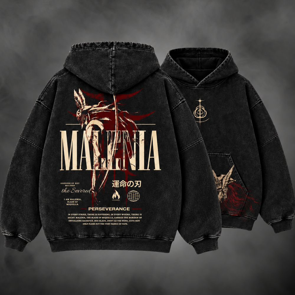 Malenia Blade Hoodie V1 in black, front and back views