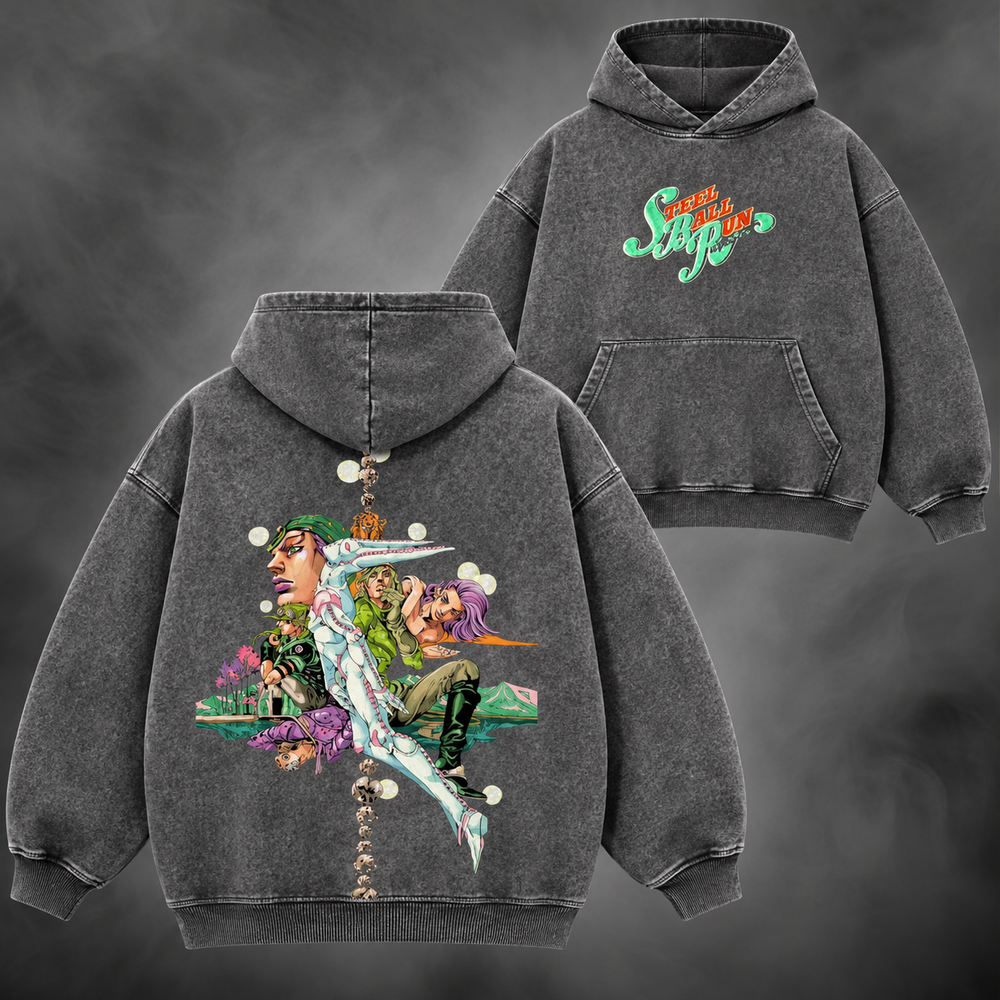 sbr vol9 hoodie gray, Gray, front and back views with original JoJo artwork