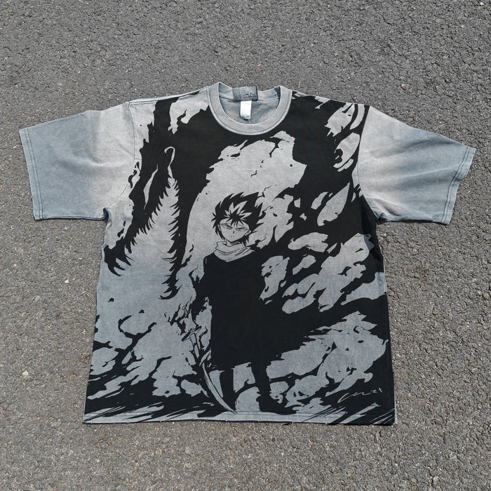 Hiei Yu Yu Hakusho acid-wash oversized graphic tee — NANAKAGE