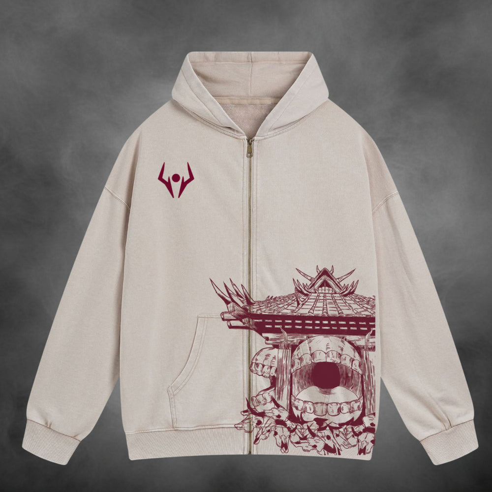 Sukuna Domain Zipup V1 in cream, front view