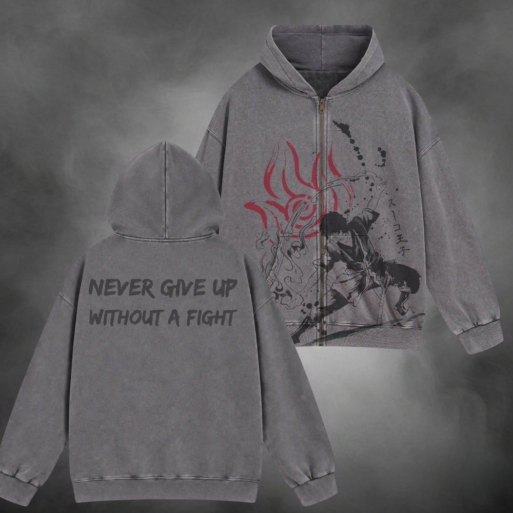 Zuko Zipup V1 in washed gray, front and back views